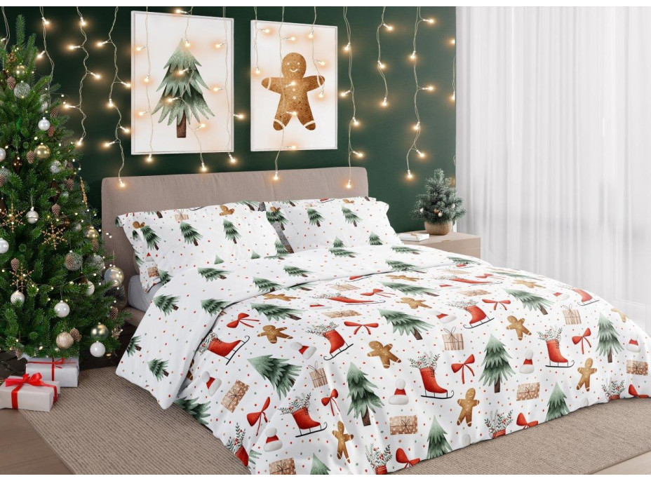 Bavlnené obliečky SCANDIC Perníčky a zimný les - biele - 160x200 cm