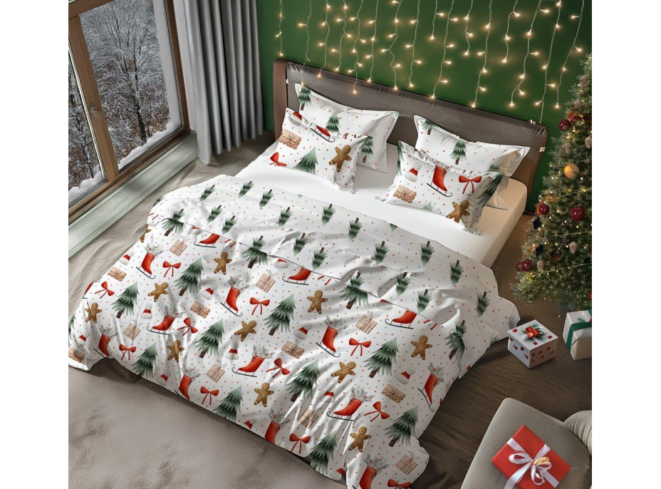 Bavlnené obliečky SCANDIC Perníčky a zimný les - biele - 160x200 cm