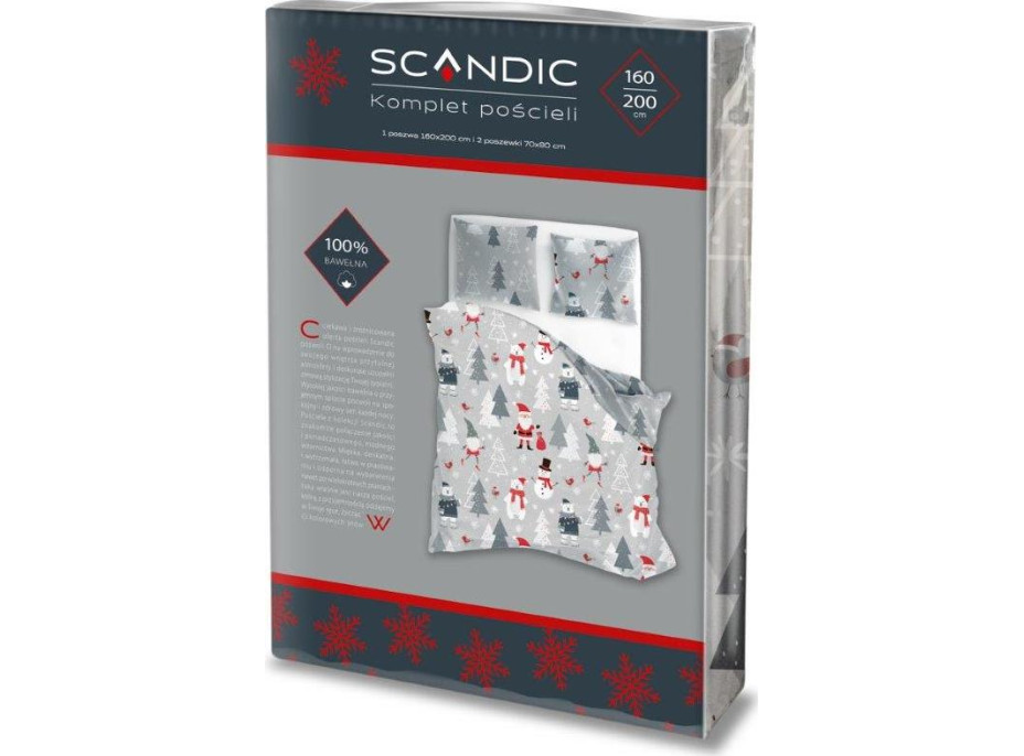 Bavlnené obliečky SCANDIC Snehuliaci a medvede - šedé - 160x200 cm