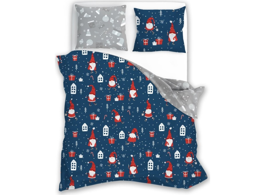 Bavlnené obliečky SCANDIC Škriatkovia - tmavo modré / šedé - 160x200 cm