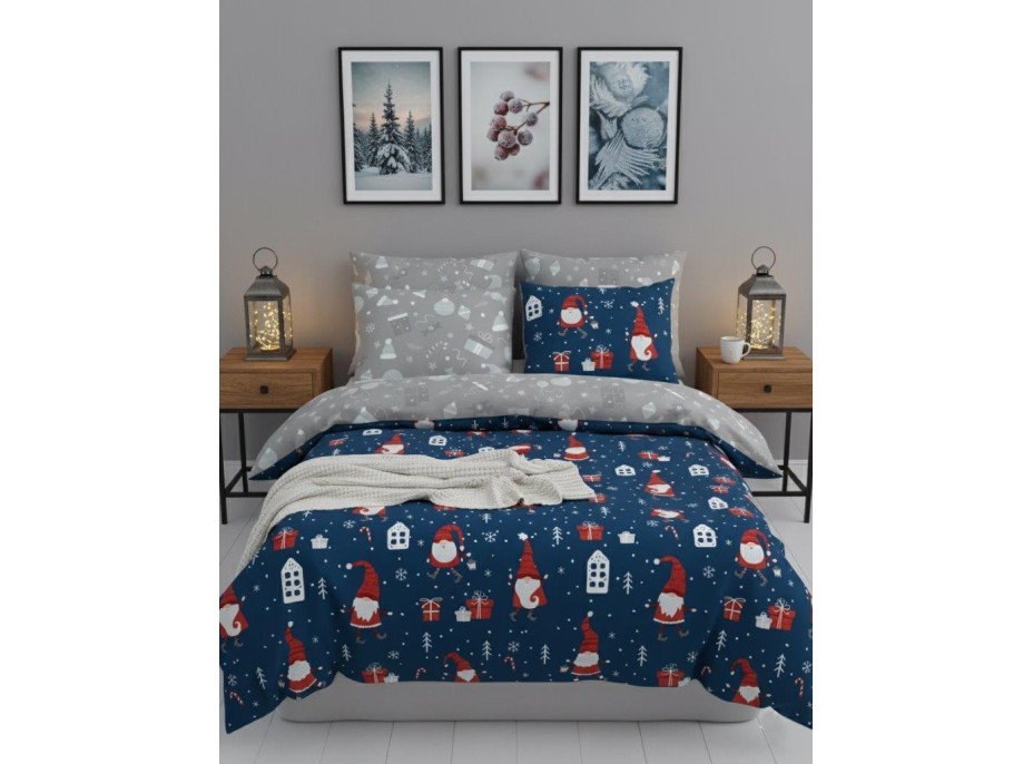 Bavlnené obliečky SCANDIC Škriatkovia - tmavo modré / šedé - 160x200 cm