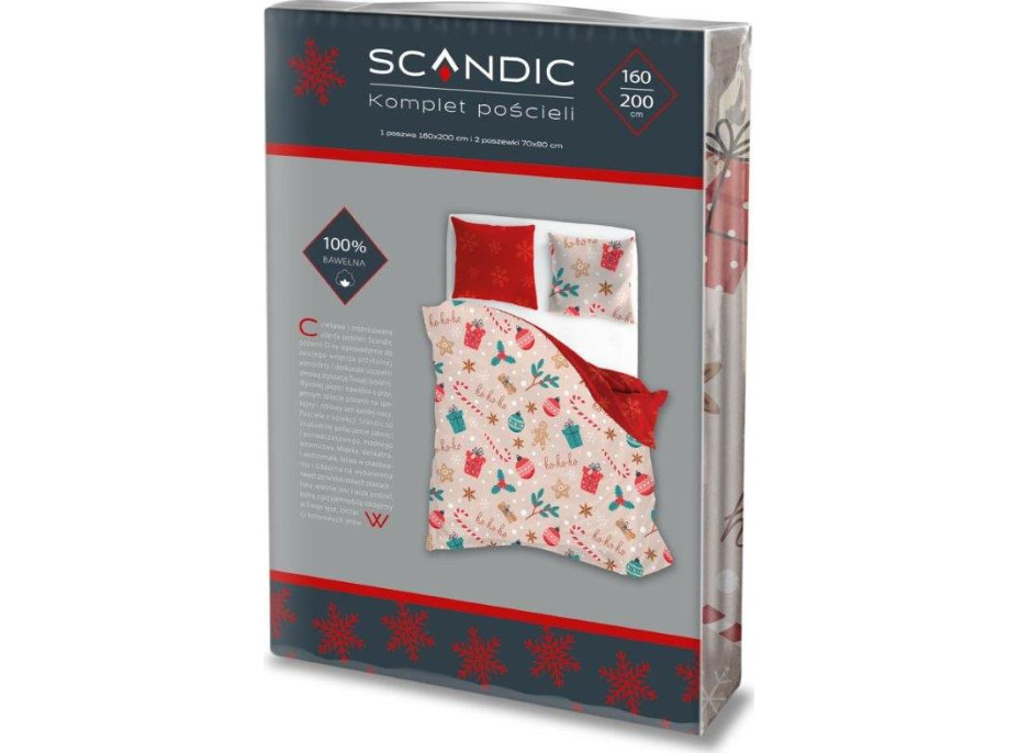 Bavlnené obliečky SCANDIC Vianočný motív - béžové/červené - 160x200 cm