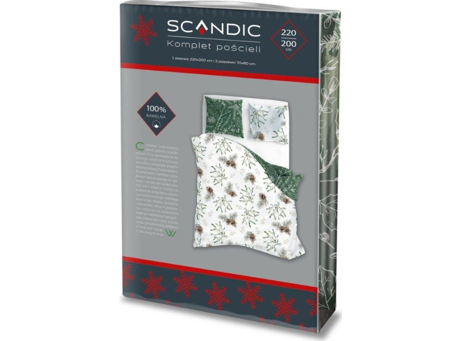 Bavlnené obliečky SCANDIC Imelo a vetvičky - biele / zelené - 160x200 cm