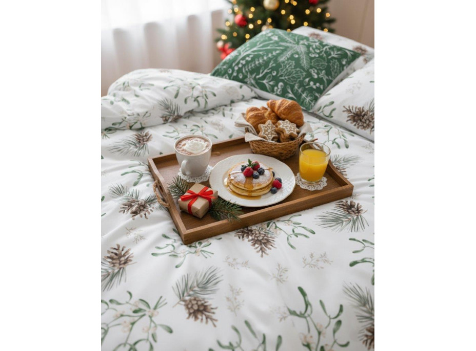 Bavlnené obliečky SCANDIC Imelo a vetvičky - biele / zelené - 160x200 cm