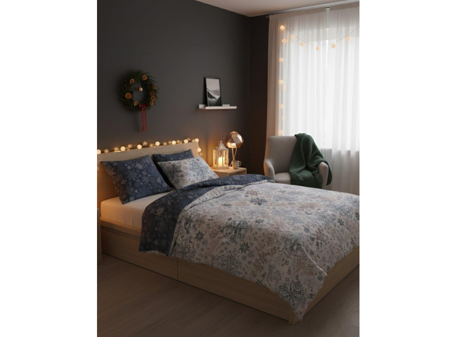 Bavlnené obliečky SCANDIC Vločky - biele / modré - 220x200 cm