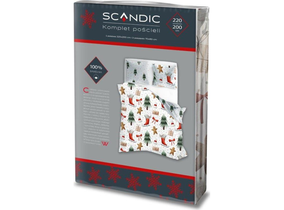 Bavlnené obliečky SCANDIC Perníčky a zimný les - biele - 220x200 cm