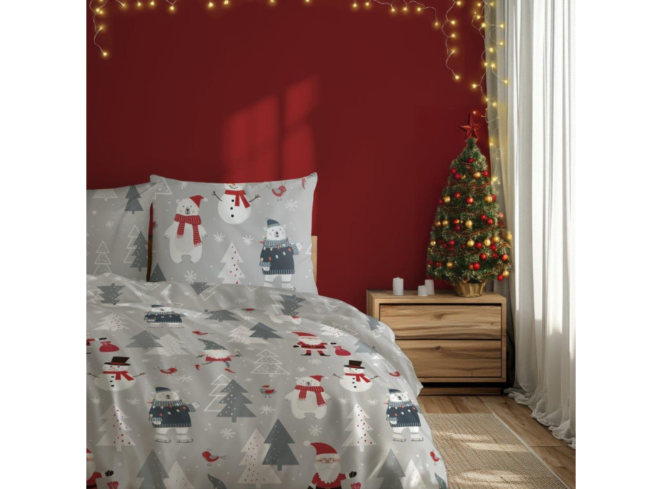 Bavlnené obliečky SCANDIC Snehuliaci a medvede - šedé - 220x200 cm