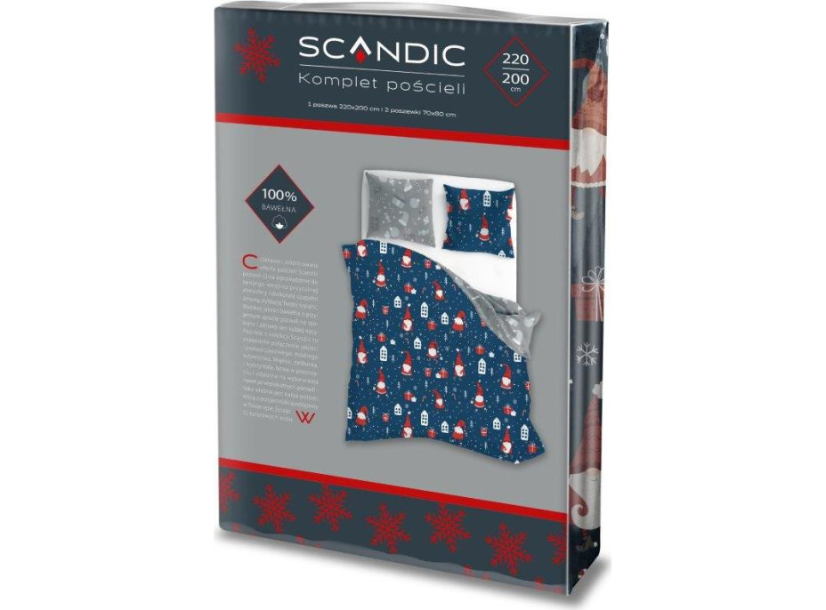 Bavlnené obliečky SCANDIC Škriatkovia - tmavo modré / šedé - 220x200 cm