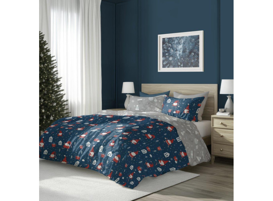 Bavlnené obliečky SCANDIC Škriatkovia - tmavo modré / šedé - 220x200 cm
