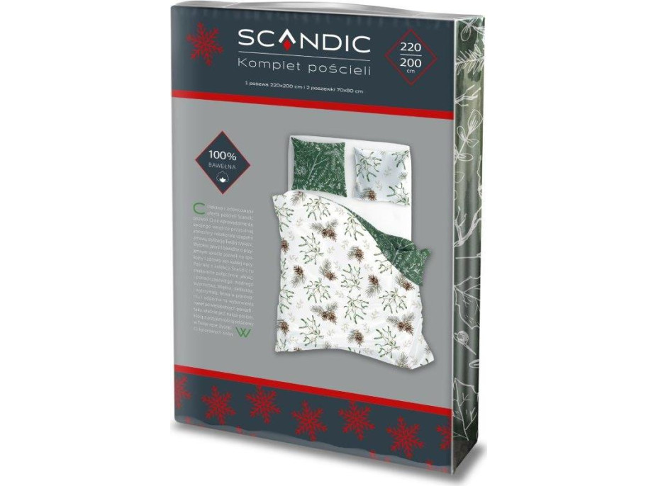 Bavlnené obliečky SCANDIC Imelo a vetvičky - biele / zelené - 220x200 cm