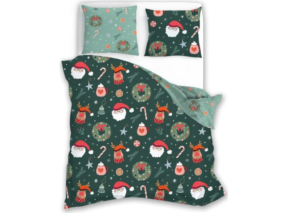 Posteľné obliečky z mikrovlákna HOLLY JOLLY Vianoce - zelené - 160x200 cm