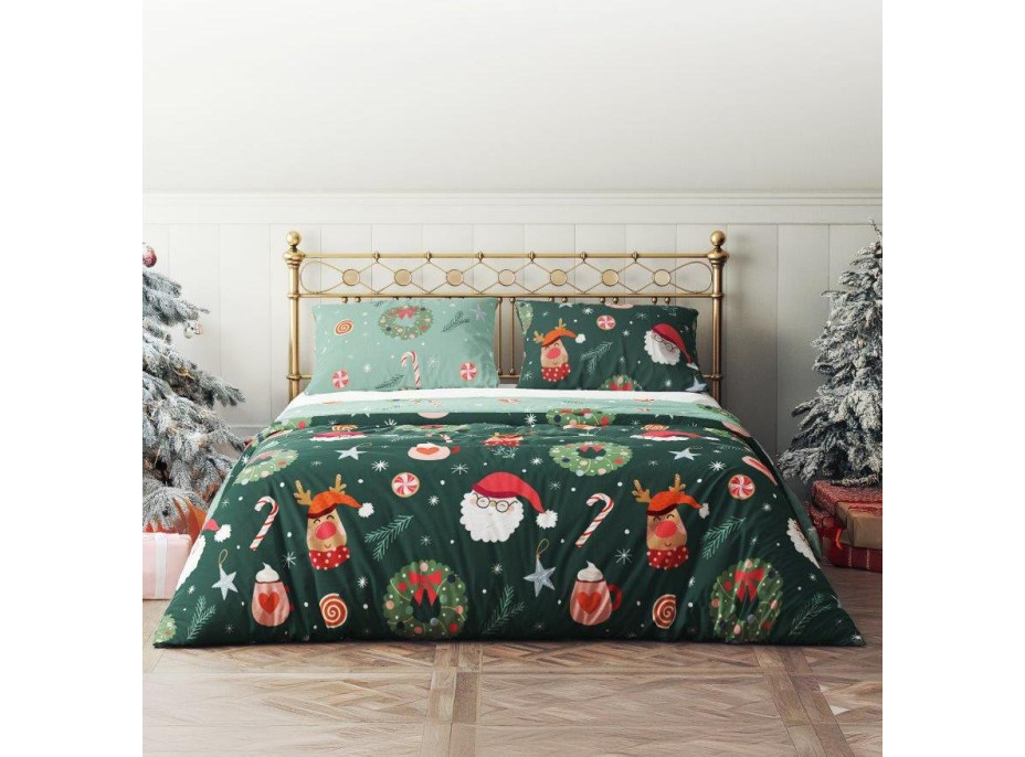 Posteľné obliečky z mikrovlákna HOLLY JOLLY Vianoce - zelené - 160x200 cm