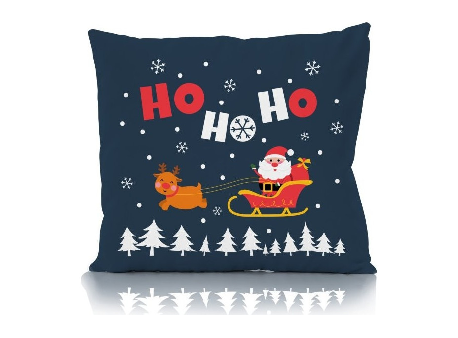 Vianočná obliečka na vankúš HOLLY JOLLY Santa 45x45 cm - tmavo modrý