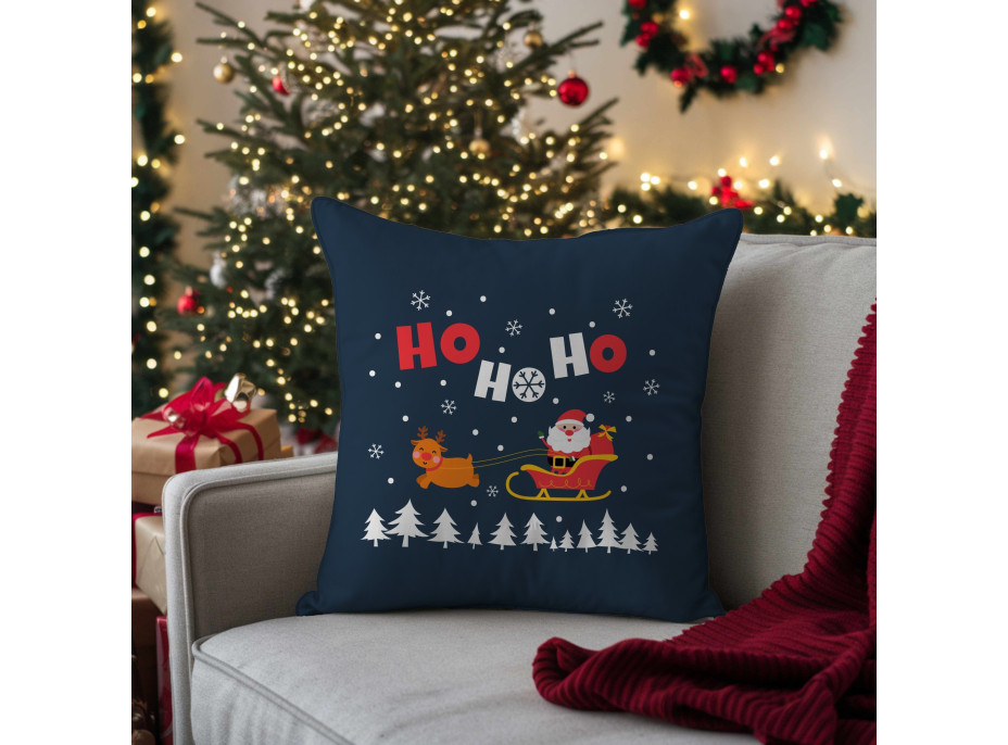 Vianočná obliečka na vankúš HOLLY JOLLY Santa 45x45 cm - tmavo modrý