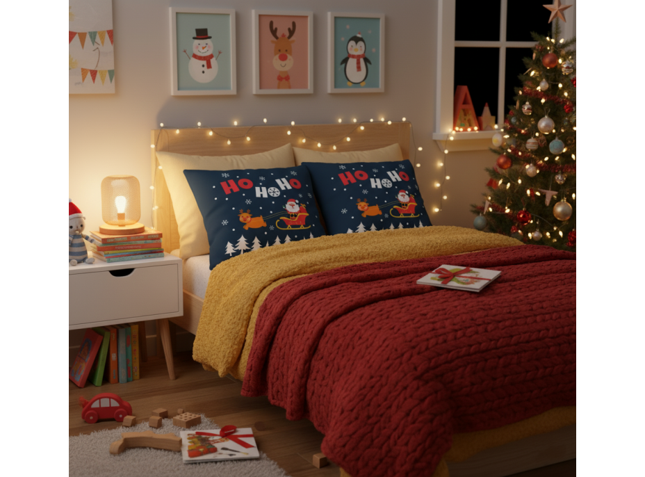 Vianočná obliečka na vankúš HOLLY JOLLY Santa 45x45 cm - tmavo modrý