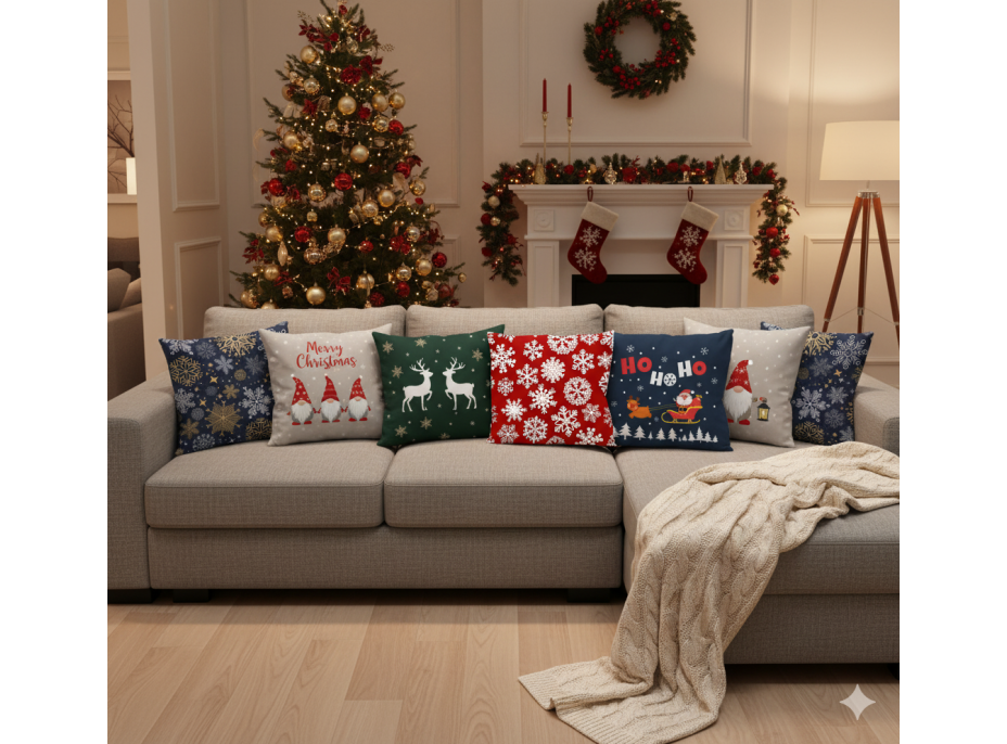 Vianočná obliečka na vankúš HOLLY JOLLY Santa 45x45 cm - tmavo modrý