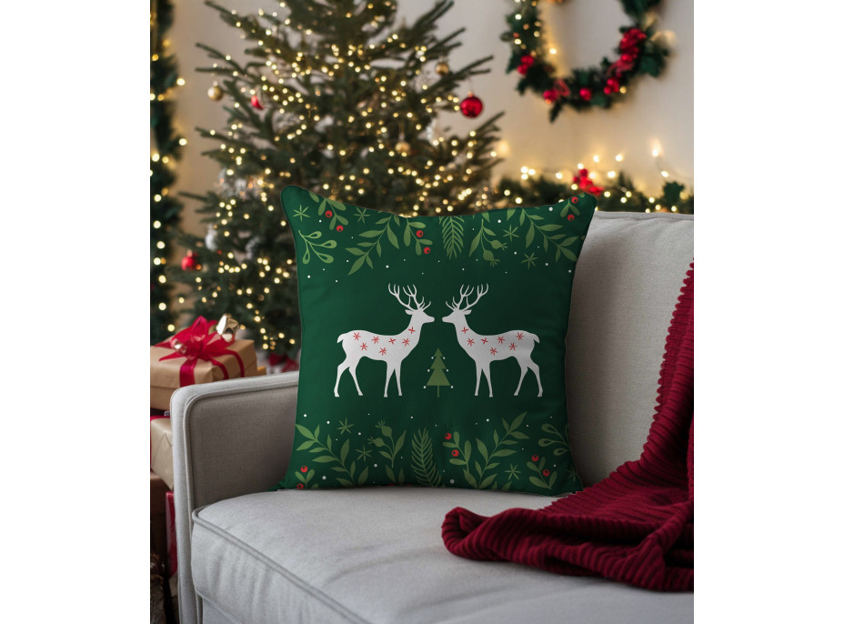Vianočná obliečka na vankúš HOLLY JOLLY Jelene 45x45 cm - zelená