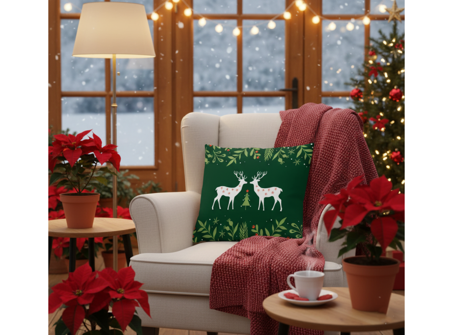 Vianočná obliečka na vankúš HOLLY JOLLY Jelene 45x45 cm - zelená