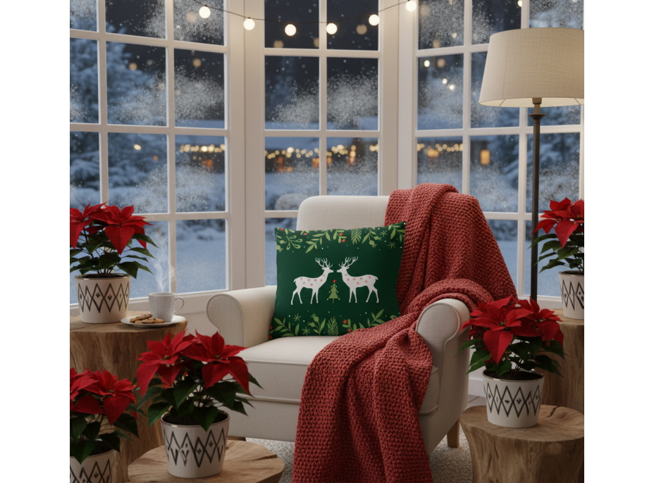 Vianočná obliečka na vankúš HOLLY JOLLY Jelene 45x45 cm - zelená