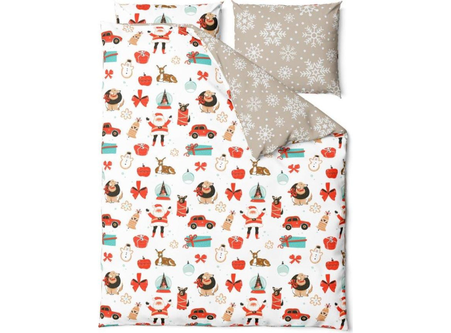 Posteľné obliečky z mikrovlákna HOLLY JOLLY Vianočné motívy - biele / béžové - 140x200 cm