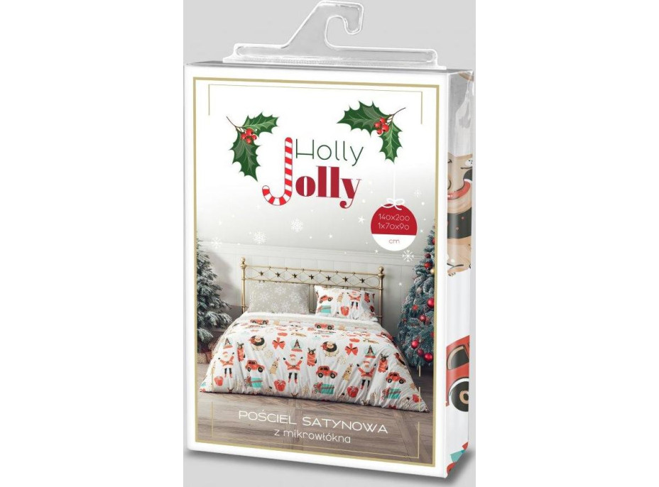 Posteľné obliečky z mikrovlákna HOLLY JOLLY Vianočné motívy - biele / béžové - 140x200 cm