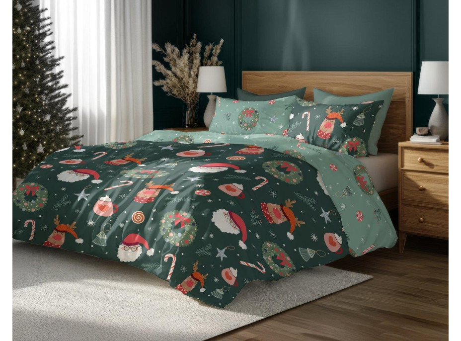 Posteľné obliečky z mikrovlákna HOLLY JOLLY Vianoce - zelené - 140x200 cm