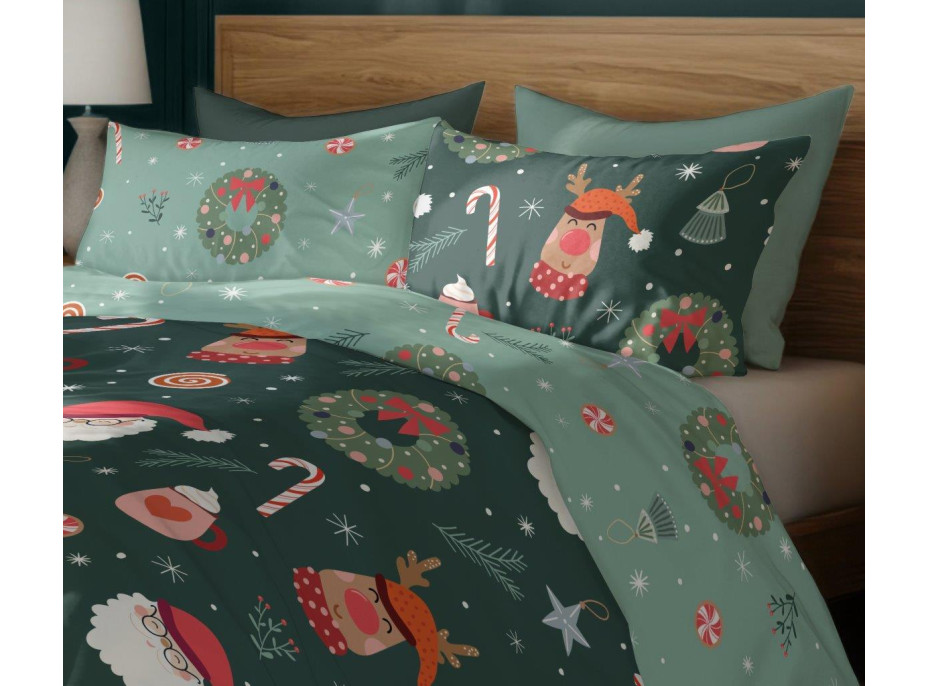 Posteľné obliečky z mikrovlákna HOLLY JOLLY Vianoce - zelené - 140x200 cm
