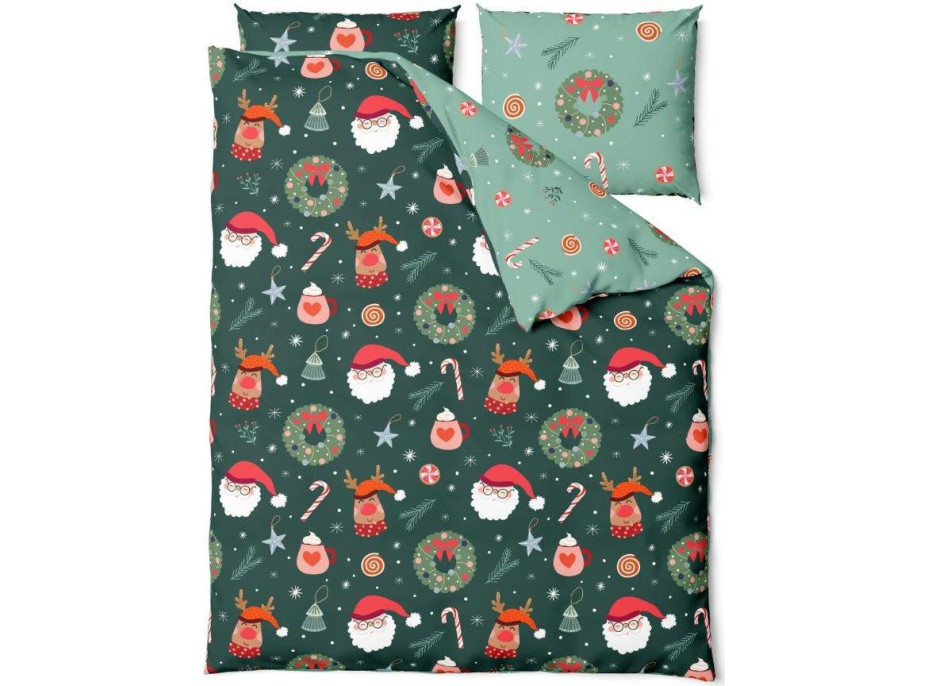 Posteľné obliečky z mikrovlákna HOLLY JOLLY Vianoce - zelené - 140x200 cm