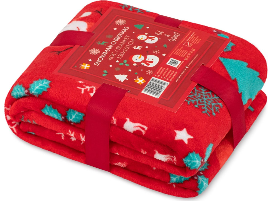 Vianočná deka SNEHULÁK 130x160 cm - červená