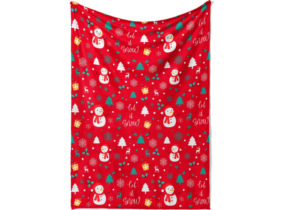 Vianočná deka SNEHULÁK 130x160 cm - červená