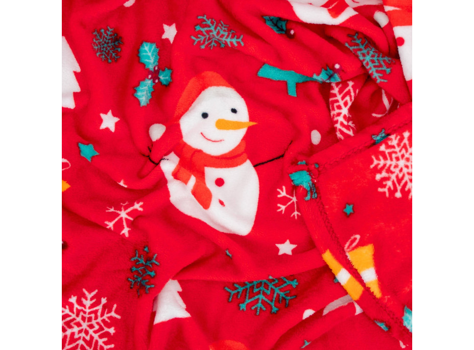 Vianočná deka SNEHULÁK 130x160 cm - červená