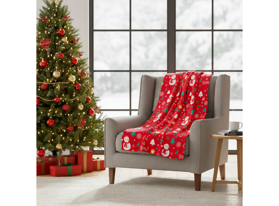 Vianočná deka SNEHULÁK 130x160 cm - červená