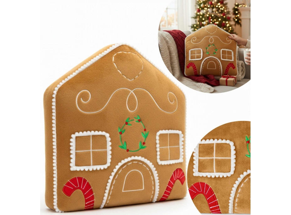 Tvarovaný vankúš PERNÍKOVÝ DOMČEK - 35x25 cm