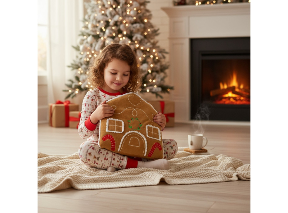 Tvarovaný vankúš PERNÍKOVÝ DOMČEK - 35x25 cm