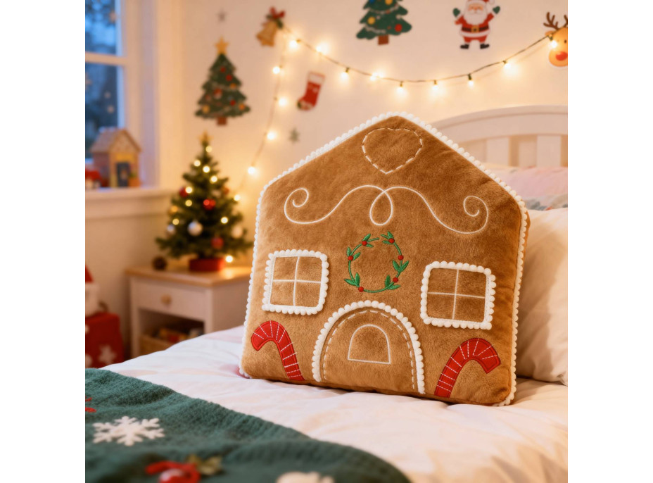 Tvarovaný vankúš PERNÍKOVÝ DOMČEK - 35x25 cm
