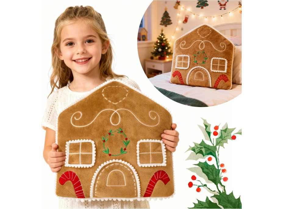 Tvarovaný vankúš PERNÍKOVÝ DOMČEK - 35x25 cm