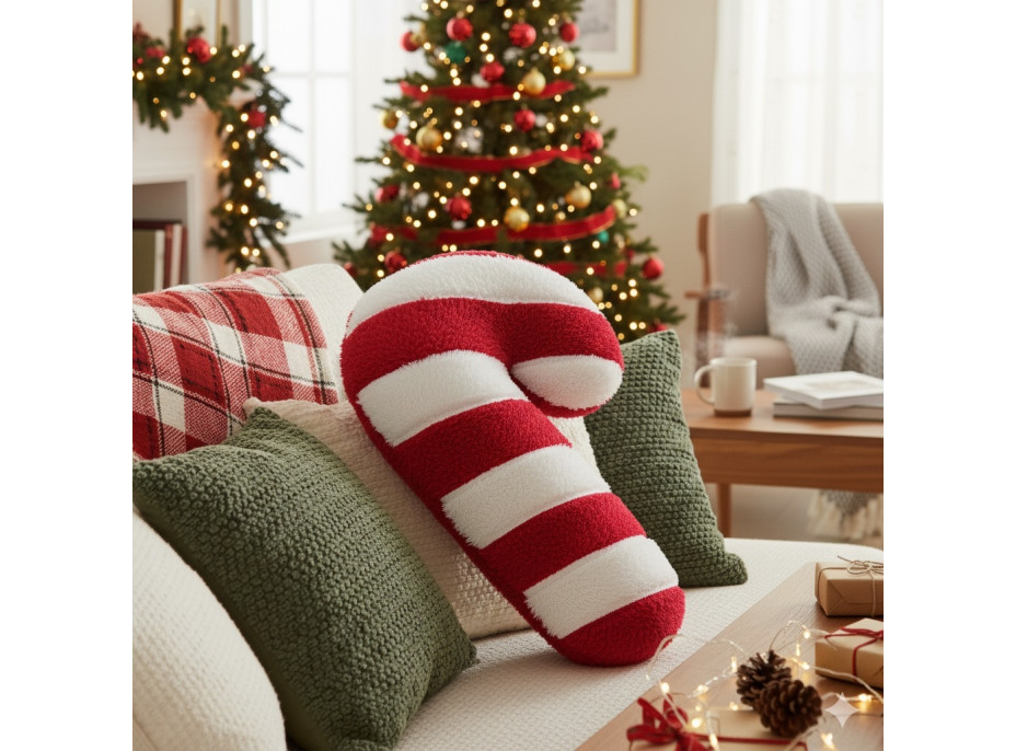 Tvarovaný vankúš LÍZIATKO - 42x20 cm - červený/biely