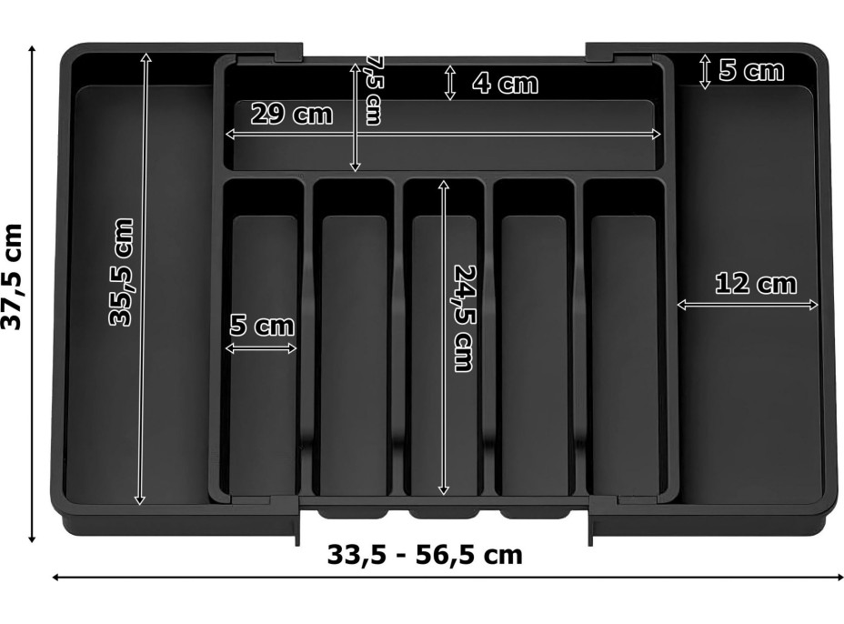 Príborník s nastaviteľnou šírkou GARFO - čierny