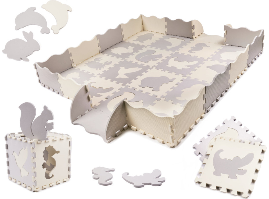 Penová puzzle podložka pre deti - 36 prvkov - šedá/ecru