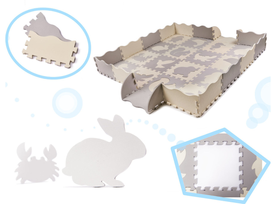 Penová puzzle podložka pre deti - 36 prvkov - šedá/ecru