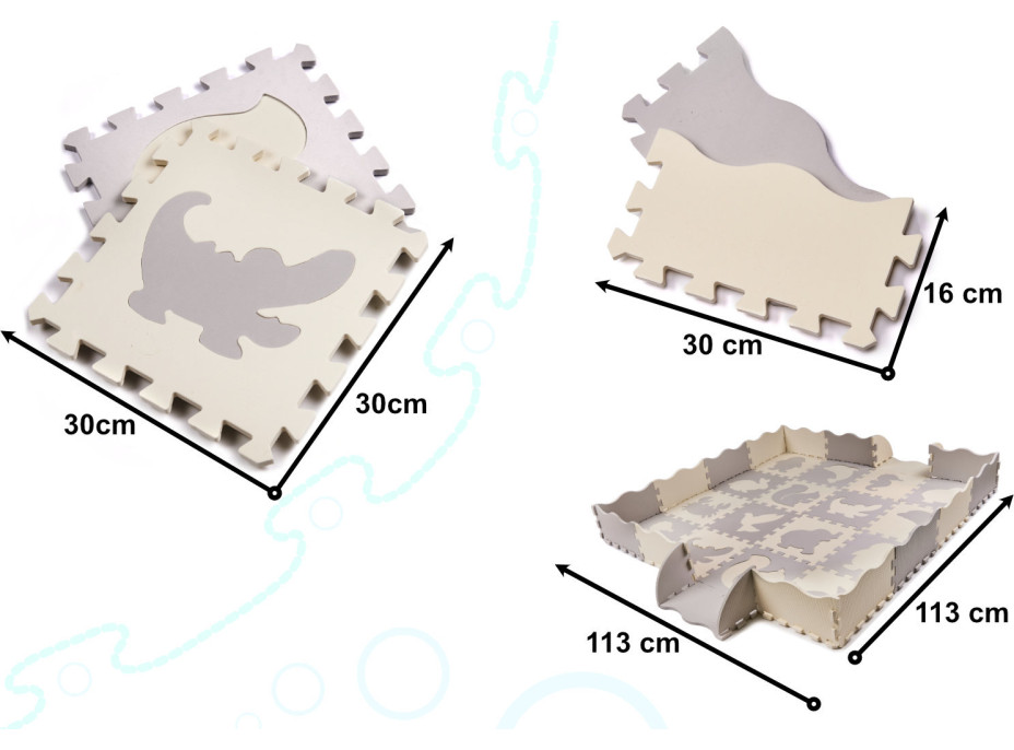 Penová puzzle podložka pre deti - 36 prvkov - šedá/ecru