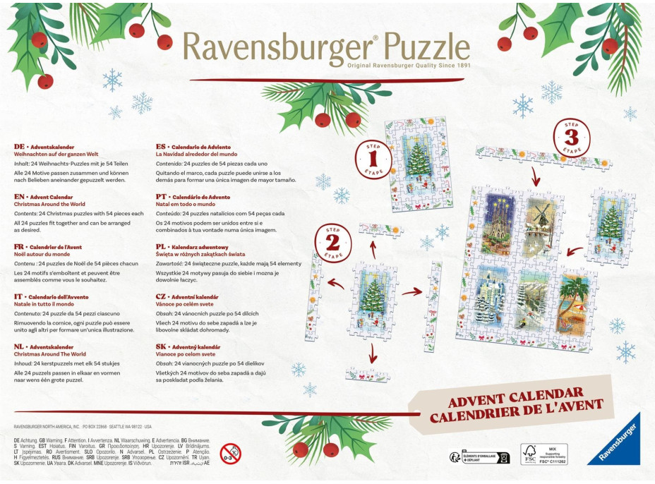 RAVENSBURGER Puzzle Adventný kalendár: Vianoce po celom svete 24x54 dielikov