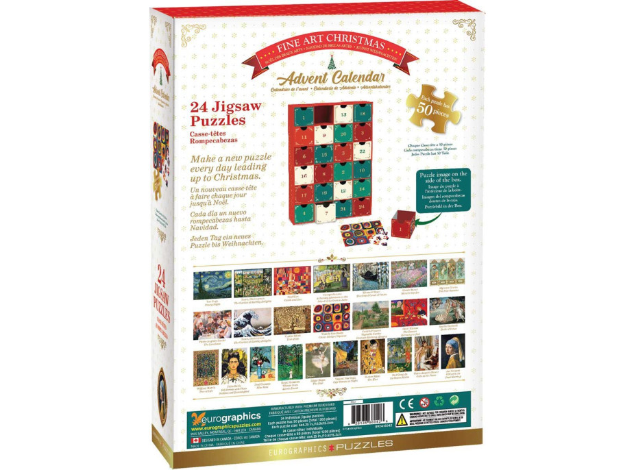 EUROGRAPHICS Puzzle Adventný kalendár: Fine Art Vianoce 24x50 dielikov