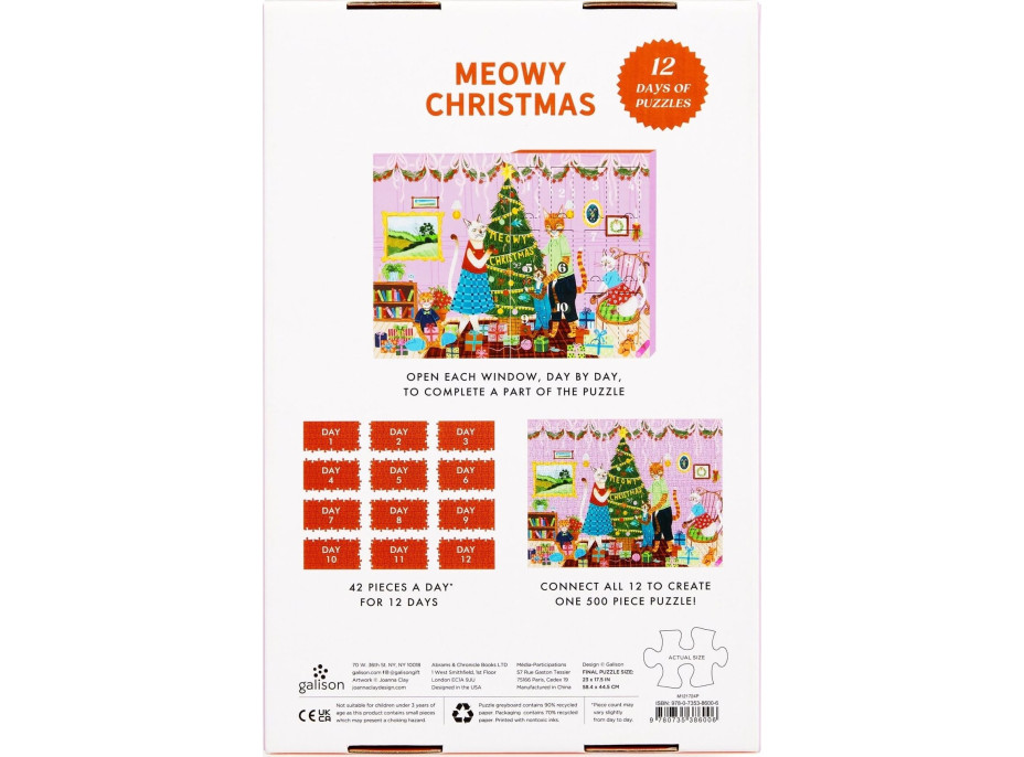 GALISON Puzzle Adventný kalendár Mačacie Vianoce 12x42 dielikov