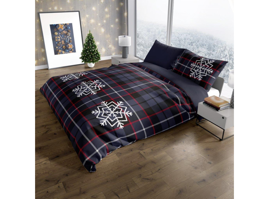 Bavlnené obliečky NORDIC Vločky - tmavo modré - 160x200 cm + 2x70x80 cm