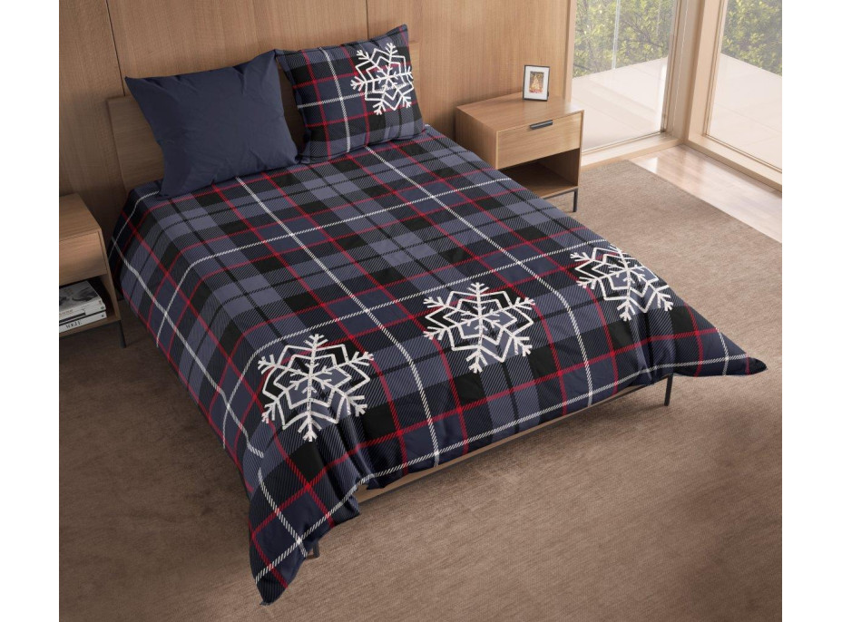 Bavlnené obliečky NORDIC Vločky - tmavo modré - 160x200 cm + 2x70x80 cm