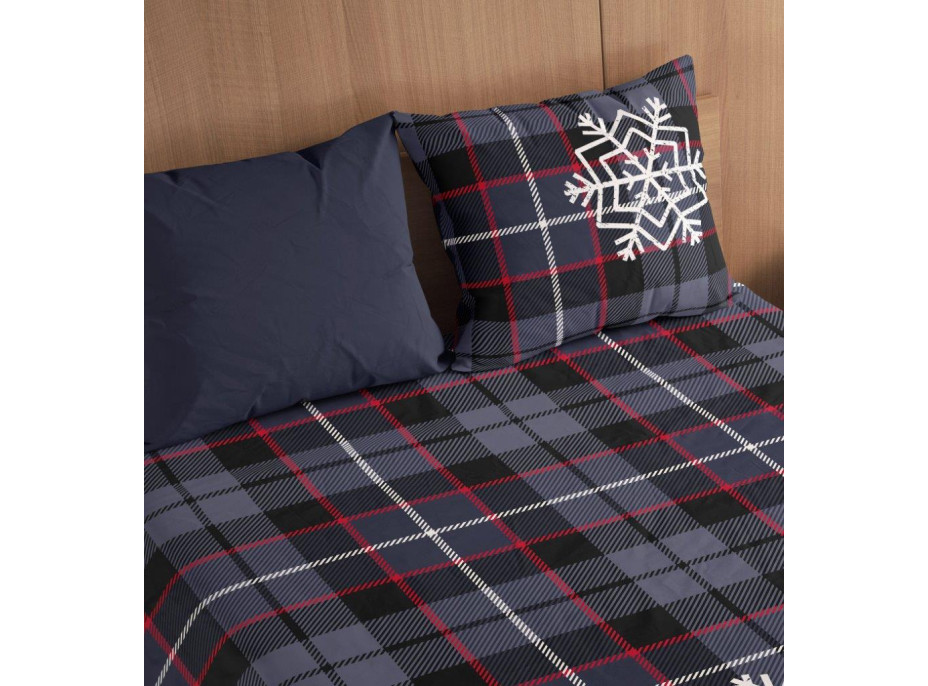 Bavlnené obliečky NORDIC Vločky - tmavo modré - 160x200 cm + 2x70x80 cm