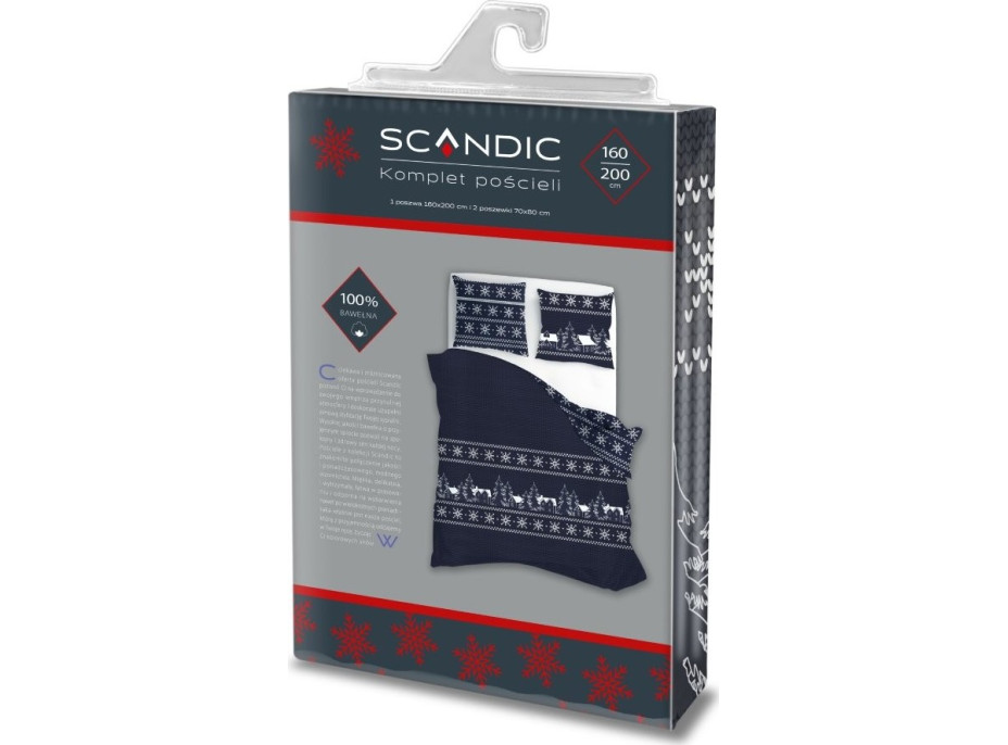 Bavlnené obliečky SCANDIC Zimné dediny - tmavo modré - 160x200 cm