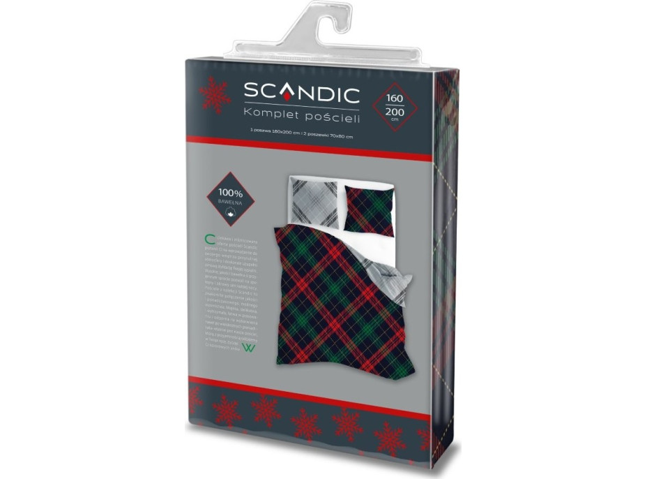 Bavlnené obliečky SCANDIC Káro - tmavo modré / šedé - 160x200 cm