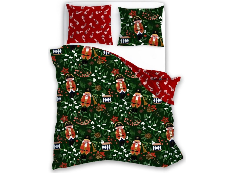 Bavlnené obliečky MAGIC WINTER Luskáčikovia a imelo - tmavo zelené/červené - 160x200 cm